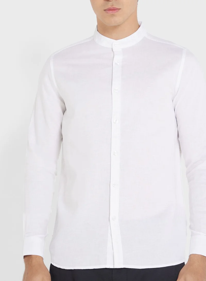 Robert Wood Men White Slim Fit Linen Casual Shirt