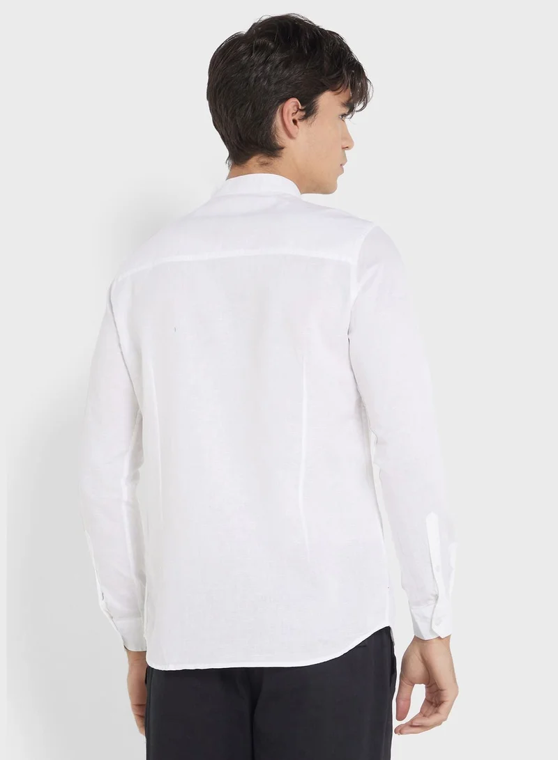 Robert Wood Men White Slim Fit Linen Casual Shirt