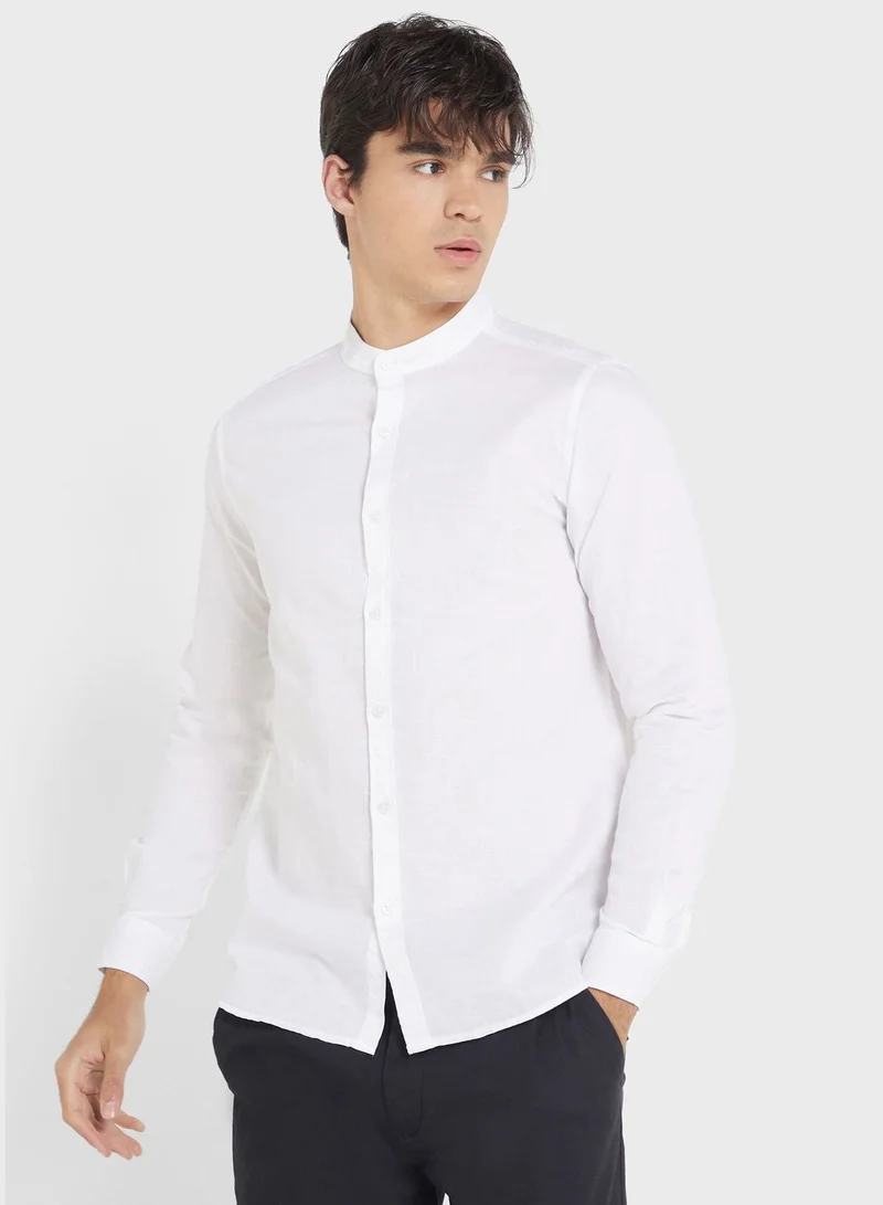 Robert Wood Men White Slim Fit Linen Casual Shirt