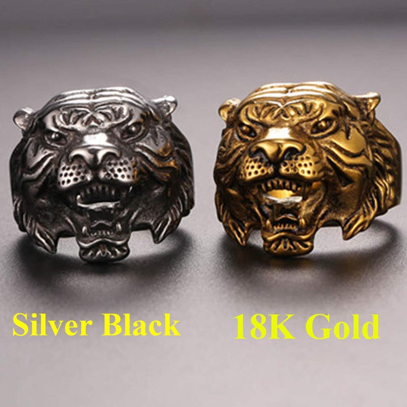U7 Men Personalized Tiger Head Ring Vintage Enamel Black Stainless Steel Gothic Biker Rings, Statement Animal Rings for Party, Size 7 - Image 5