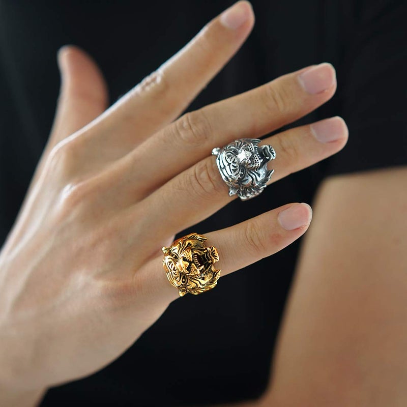 U7 Men Personalized Tiger Head Ring Vintage Enamel Black Stainless Steel Gothic Biker Rings, Statement Animal Rings for Party, Size 7 - Image 4