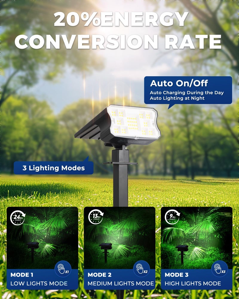HGGH Solar Lights Outdoor Waterproof IP67, 60 LED 3 Lighting Modes Solar Spot Lights Outdoor for Yard Garden Pathway Landscape, Auto On/Off, Function 2 in 1(Cool White, 4 Pack) - Image 5