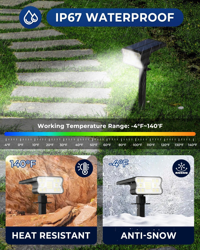 HGGH Solar Lights Outdoor Waterproof IP67, 60 LED 3 Lighting Modes Solar Spot Lights Outdoor for Yard Garden Pathway Landscape, Auto On/Off, Function 2 in 1(Cool White, 4 Pack) - Image 4