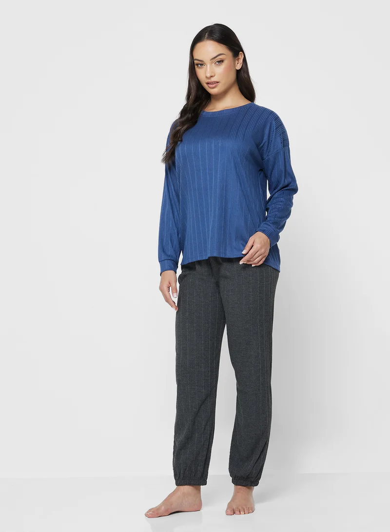 Ginger Ribbed Top & Pyjama Set