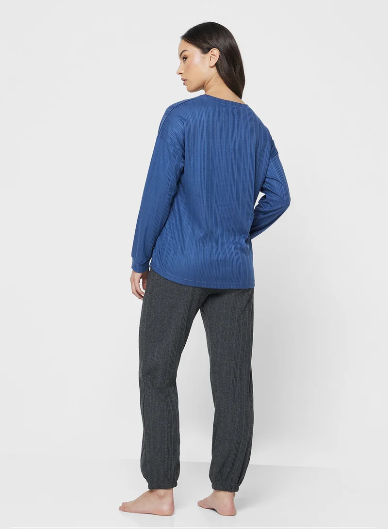 Ginger Ribbed Top & Pyjama Set