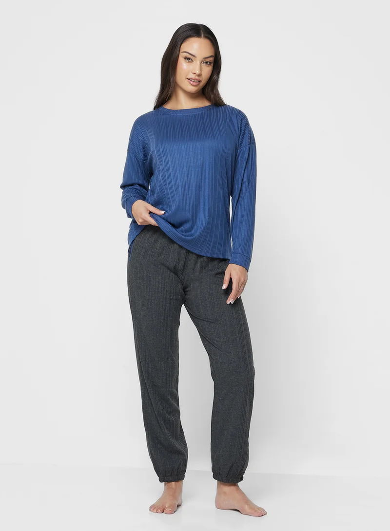 Ginger Ribbed Top & Pyjama Set