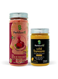 Herbtoniq Face Pack Powder Beetroot And Wild Turmeric (Kasturi Haldi) Make Diy Homemade Glowing Mask Face Wash Scrub Body Pack And More Pure & Natural Unisex Pack Of 2 (Total 275 Gram)  - Image 1