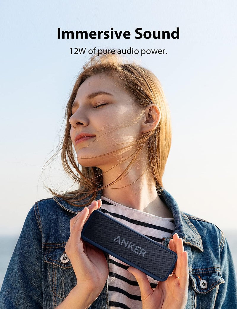أنكر مكبر صوت بلوتوث محمول Anker Soundcore 2 مع صوت ستيريو بقوة 12 واط، BassUp، مقاوم للماء IPX7، تشغيل لمدة 24 ساعة، إقران ستيريو لاسلكي، مكبر صوت للمنزل، الأماكن الخارجية، السفر - Image 3