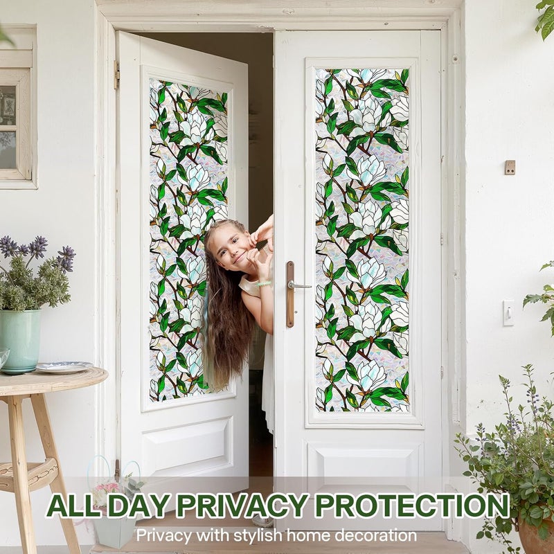 Aomkmi Window Privacy Film,Stained Glass Window Film Office and Home Decoration Insulation Privacy Glass Window Film, UV Resistant, Frosted Electrostatic Adsorption(17 Inch x 78.74 Inch Green) - Image 3