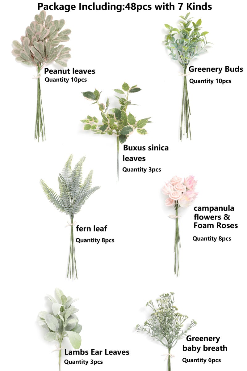 Serra Flora Artificial Greenery Spray Box Set(Pack of 48pcs) with 7 Kinds of DIY Wedding Bouquet Filler Table Centerpieces and Floral Arrangement - Image 2