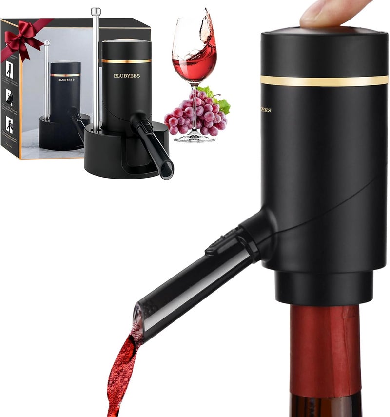 BLUBYEES 3-in-1 Electric Wine Aerator & Decanter Set with Stand Base - Automatic Pump Dispenser, Retractable Tube, and Built-in Pourer, Ideal Gift for Wine Lovers - Image 1