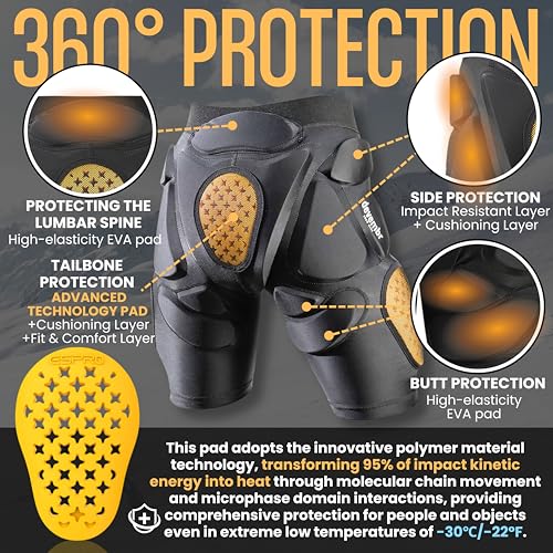 devembr Protective Padded Shorts, Butt Pads Snowboarding for Women, Men - Impact Absorption Cushion Protection, Cold Resistance for Skate Ski - S - Image 3
