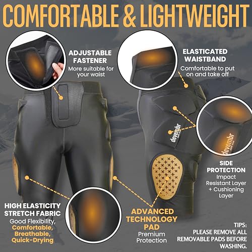 devembr Protective Padded Shorts, Butt Pads Snowboarding for Women, Men - Impact Absorption Cushion Protection, Cold Resistance for Skate Ski - S - Image 4