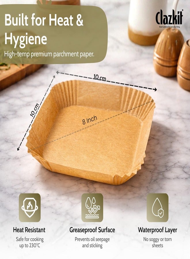Clazkit 100 PCS Air Fryer Paper Sheets Disposable Liner for Microwave Oil-Proof Parchment for Frying Baking Cooking Roasting and Microwave (Square 8 Inch) - Image 2