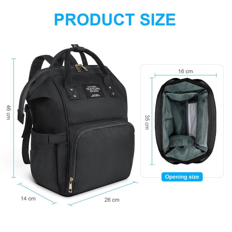 Vicloon Vicloon Multifunctional Mom Backpack, Waterproof Changing Backpack, Large Capacity Backpack with 3 Insulated Pockets Bottle, which can be used as a tote bag or hanging from a cart, Black, Black - Image 2