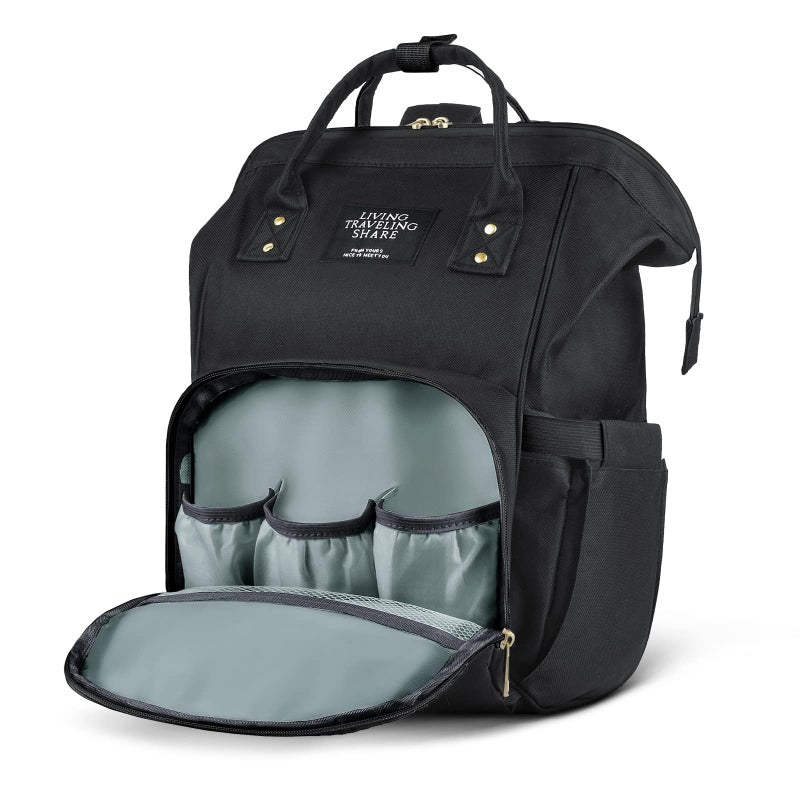 Vicloon Vicloon Multifunctional Mom Backpack, Waterproof Changing Backpack, Large Capacity Backpack with 3 Insulated Pockets Bottle, which can be used as a tote bag or hanging from a cart, Black, Black - Image 1
