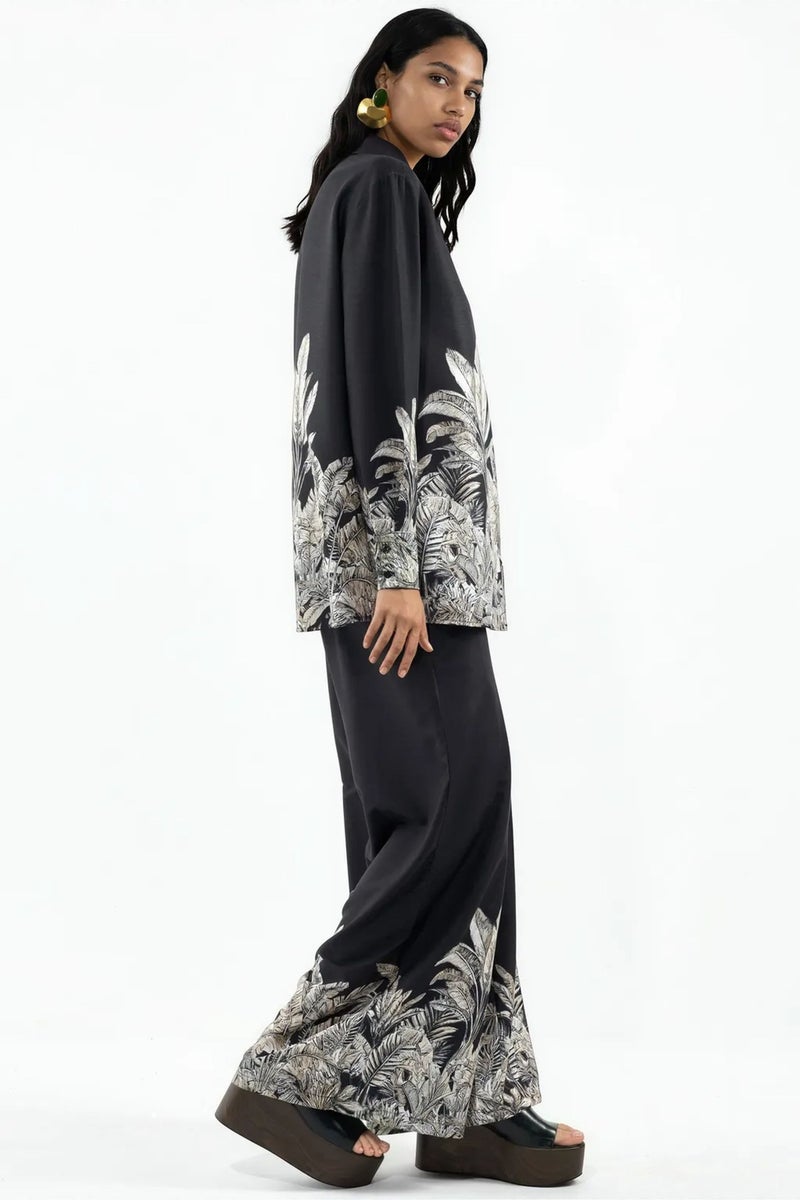 Jennyfer Floral Satin Shirt And Wide-Leg Skirt Set - Image 2
