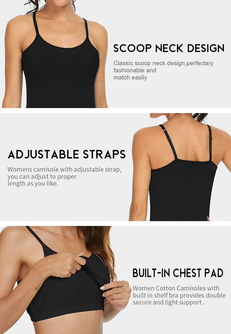 Orrpally Women Cotton Camisole Shelf Bra Cami Tank Tops Adjustable Spaghetti Strap Tank Top 3-Pack Black/Charcoal Heather/ArmyGreen M - Image 4