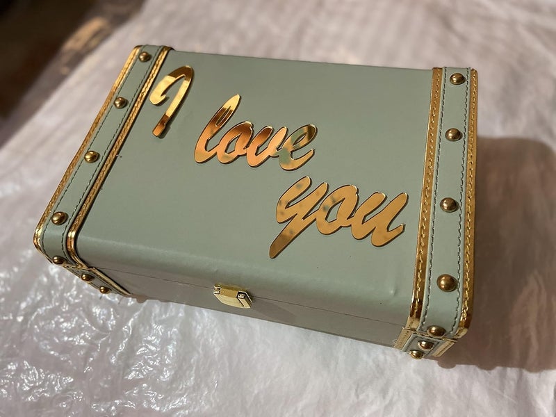 Classic Decorative Pine Square Gift Trunk Box India Tradition I Love You Edition Light Green Square - Image 1