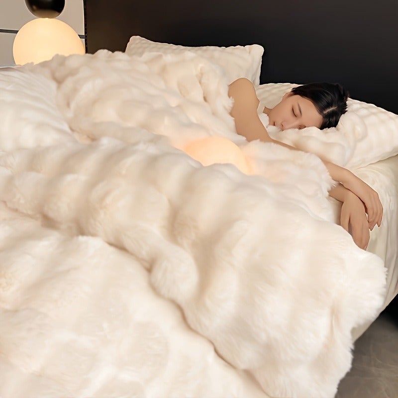 3pcs Set: 1 Milk Velvet Duvet Cover + 2 Pillowcases, Thickened Autumn And Winter Plush Duvet Cover, Velvet Duvet Blanket, Comfortable Bedroom Sofa Decoration (Excluding Bed Sheets, Duvet Insert, And Pillow Inserts) - Image 3