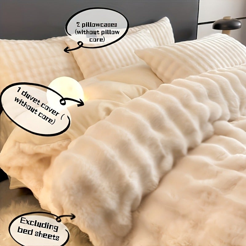 3pcs Set: 1 Milk Velvet Duvet Cover + 2 Pillowcases, Thickened Autumn And Winter Plush Duvet Cover, Velvet Duvet Blanket, Comfortable Bedroom Sofa Decoration (Excluding Bed Sheets, Duvet Insert, And Pillow Inserts) - Image 1
