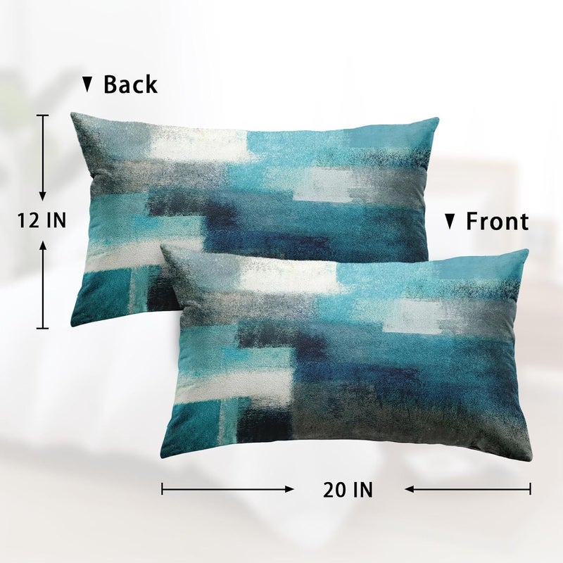 Britimes Throw Pillow Covers Modern Home Art Decor, 12 x 20 Inches Set of 2 Pillow Cases Decorative, Abstract Oil Painting Pillowcases for Bedroom, Living Room, Teal - Image 2
