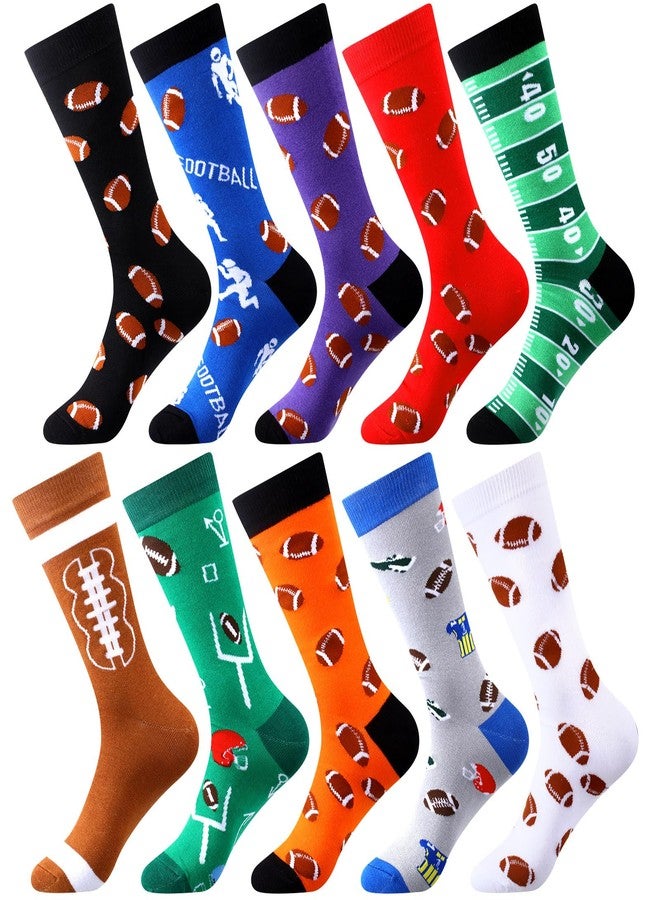 Ficerd 10 Pairs Novelty Football Socks Funny Sports Themed Crew Socks Unisex Football Lover Christmas Gifts for Youth Men Women - Image 1