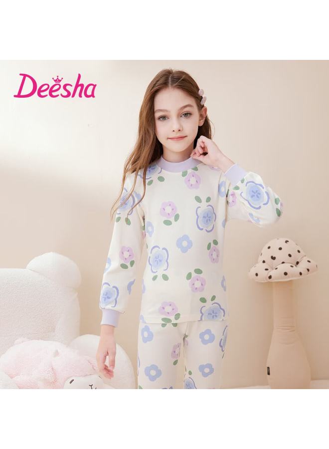 Deesha Girls' Pure Cotton Thermal Underwear Set, 7a Antibacterial, 40s Tight Spun, School Uniform Essential, Autumn Top And Bottom For Older Children - Image 2