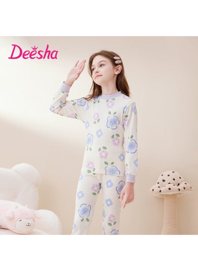 Deesha Girls' Pure Cotton Thermal Underwear Set, 7a Antibacterial, 40s Tight Spun, School Uniform Essential, Autumn Top And Bottom For Older Children - Image 3