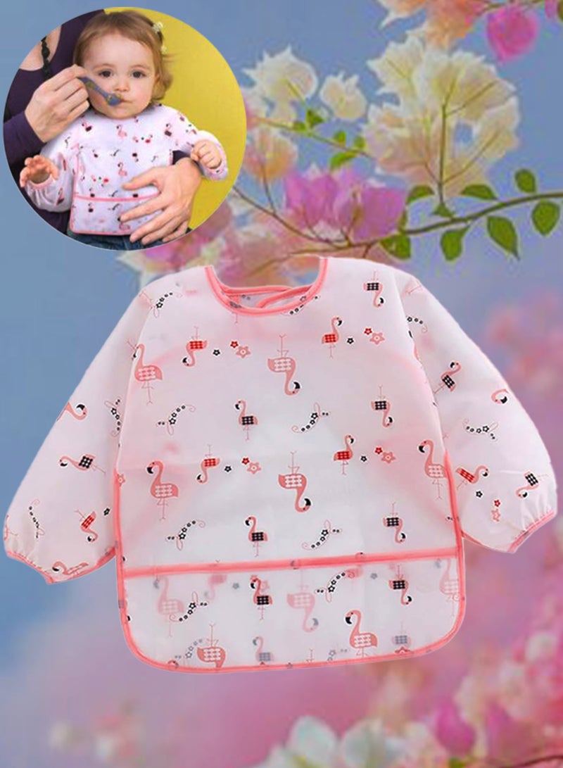 NIKITA.VIVI مريلة طعام للأطفال بمواضيع فلامنجو بأكمام طويلة مقاومة للماء مع جيب مريلة طعام سهلة الاستخدام - Image 1