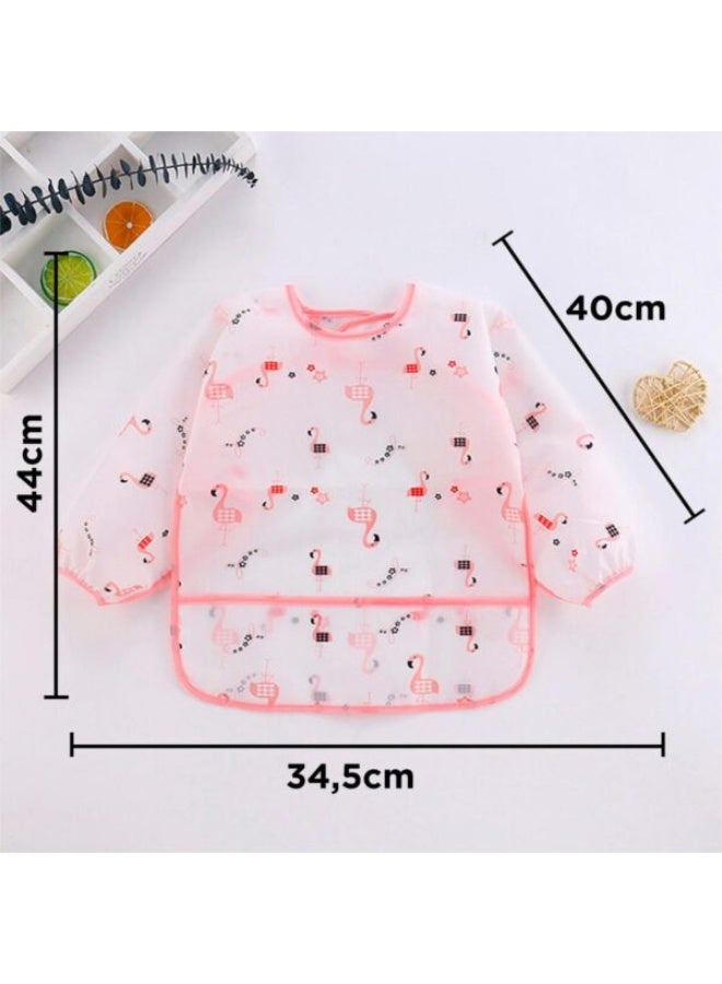 NIKITA.VIVI مريلة طعام للأطفال بمواضيع فلامنجو بأكمام طويلة مقاومة للماء مع جيب مريلة طعام سهلة الاستخدام - Image 4