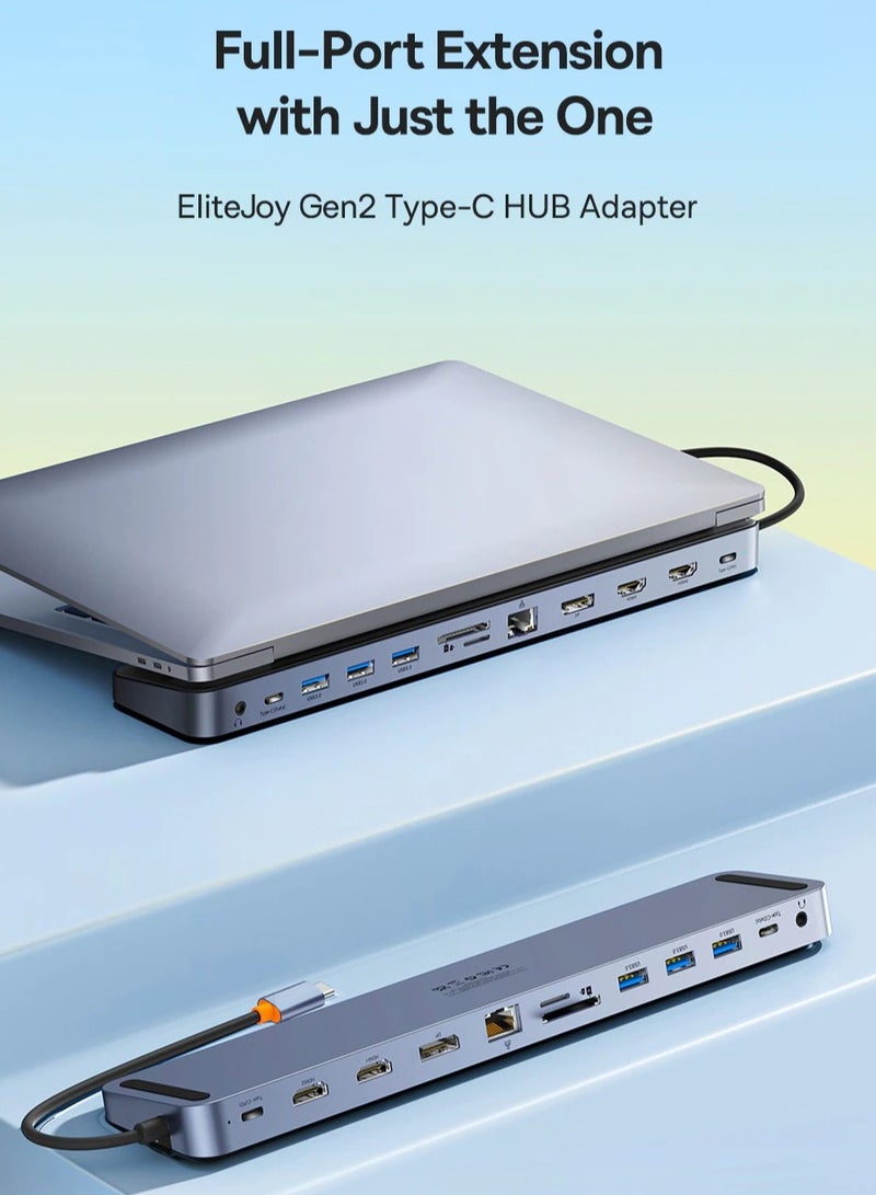 بيسوس محول موزع من النوع C من Elitejoy Gen2 مزود بـ 12 منفذًا باللون الرمادي الداكن (من النوع C إلى HDMI*2+Usb3.0*3+Pd*1+Dp*1+Sd/Tf*1+Rj45*1+Type-C Data*1+3.5Mm*) - Image 5