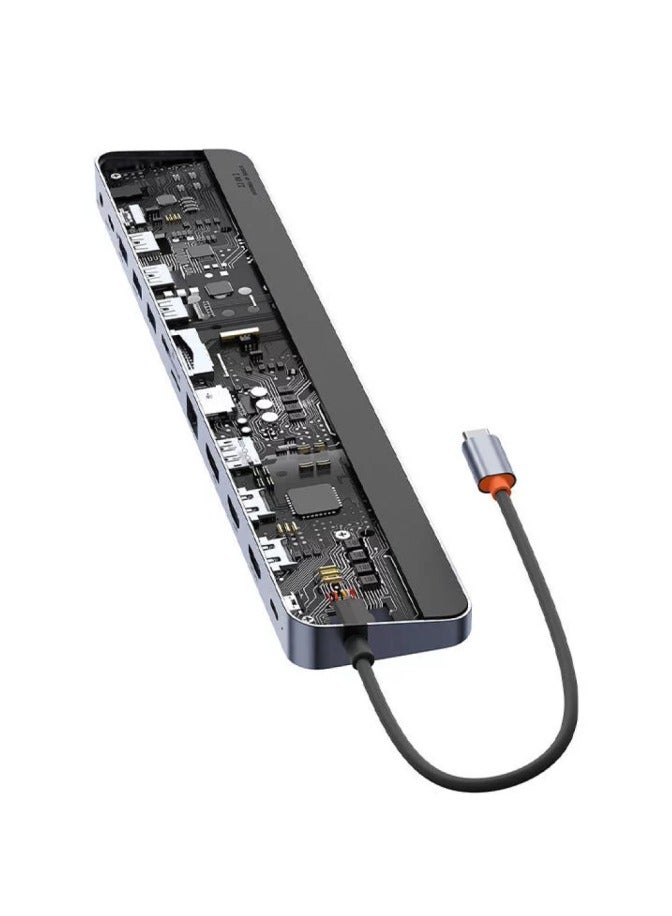 بيسوس محول موزع من النوع C من Elitejoy Gen2 مزود بـ 12 منفذًا باللون الرمادي الداكن (من النوع C إلى HDMI*2+Usb3.0*3+Pd*1+Dp*1+Sd/Tf*1+Rj45*1+Type-C Data*1+3.5Mm*) - Image 3