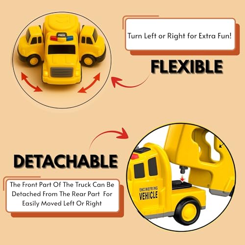 GRAPHENE 5-in-1 Pull Back Friction-Powered Transport Truck Set Light & Music Montessori Carrier Educational Vehicle Mini Helicopter Taxi Toy Boys & Girls Fun Birthday Gift for Kids Ages 3+8years - Image 5