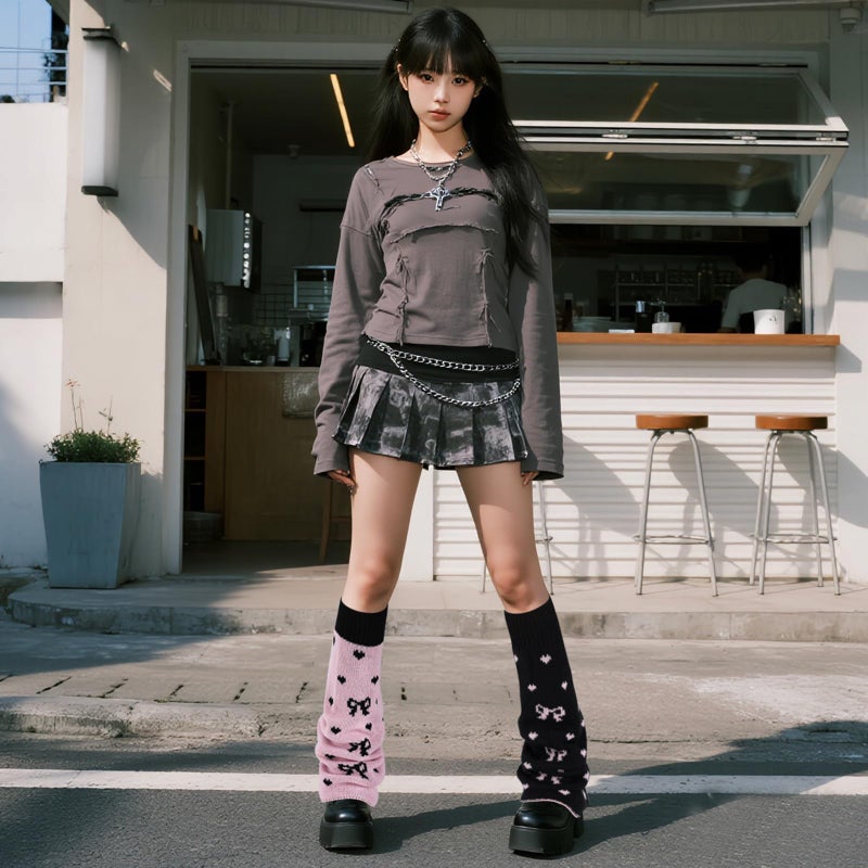 Junely Leg Warmers for Women Winter Kawaii Leg Warmer Cute Legwarmers with Butterfly Bow Japanese Socks Goth Emo Lolita Gyaru Gothic Harajuku Accessories Pink Black - Image 2