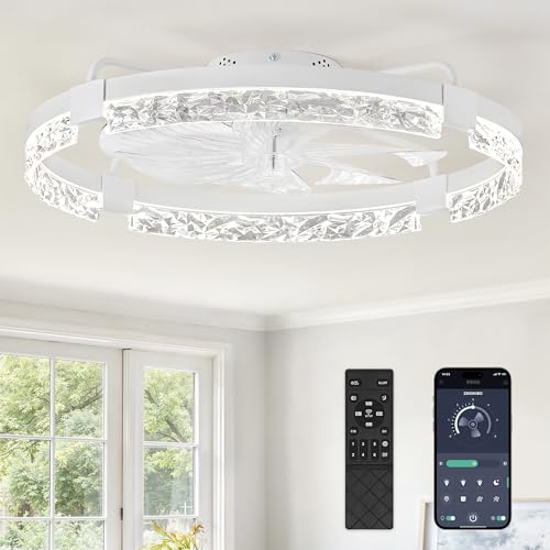 ZMISHIBO Ceiling Fans with Lights | 24 inch Low Profile Ceiling Fan with Light and Remote | 3CCT Dimmable Modern Flush Mount Bladeless Fan Light with High Airflow for Living Room Bedroom Kitchen - Image 1