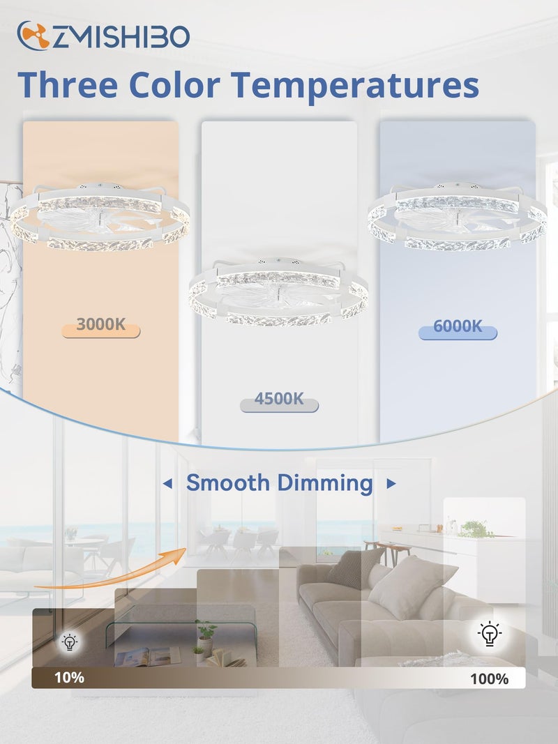 ZMISHIBO Ceiling Fans with Lights | 24 inch Low Profile Ceiling Fan with Light and Remote | 3CCT Dimmable Modern Flush Mount Bladeless Fan Light with High Airflow for Living Room Bedroom Kitchen - Image 2