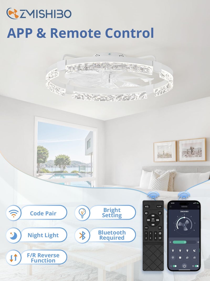ZMISHIBO Ceiling Fans with Lights | 24 inch Low Profile Ceiling Fan with Light and Remote | 3CCT Dimmable Modern Flush Mount Bladeless Fan Light with High Airflow for Living Room Bedroom Kitchen - Image 3