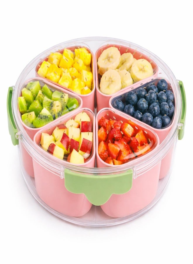 MosJos Divided Serving Tray with Lid,Stackable Snackle Box Strawberry Container for Fruits Candy Organizer, Portable Rounded Veggie Tray for Kitchen, Party, Trave and Picnic (Pink) - Image 1