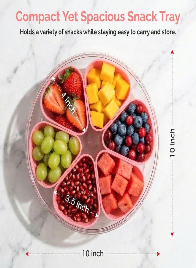 MosJos Divided Serving Tray with Lid,Stackable Snackle Box Strawberry Container for Fruits Candy Organizer, Portable Rounded Veggie Tray for Kitchen, Party, Trave and Picnic (Pink) - Image 2