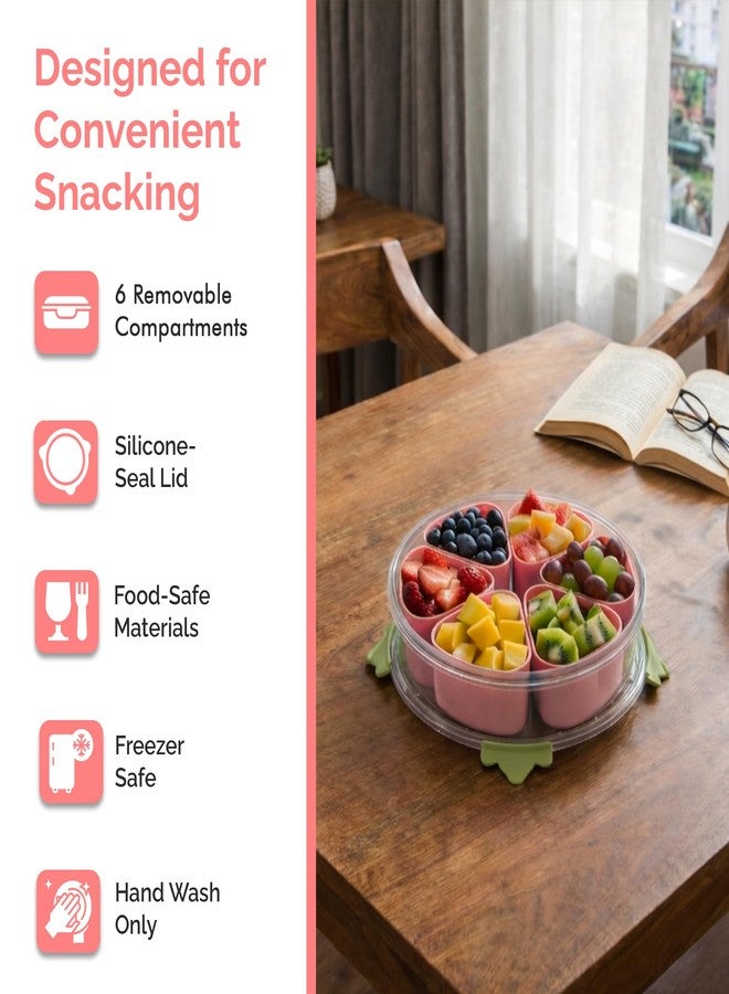 MosJos Divided Serving Tray with Lid,Stackable Snackle Box Strawberry Container for Fruits Candy Organizer, Portable Rounded Veggie Tray for Kitchen, Party, Trave and Picnic (Pink) - Image 5
