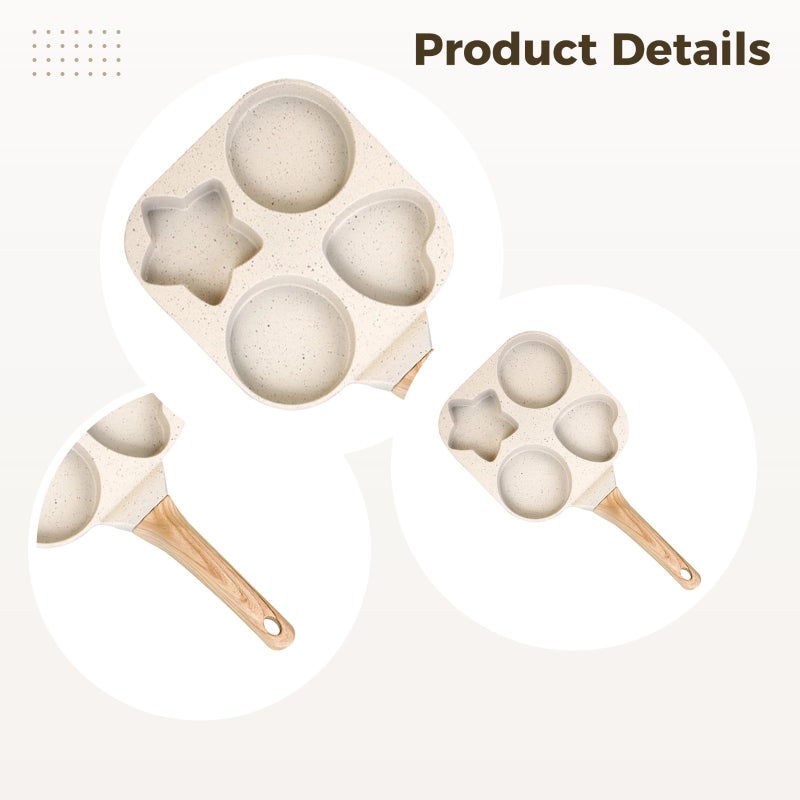 Heart Shaped Nonstick Mini Frying Pan 4 Hole Egg Pancake Maker Induction Compatible - Image 3