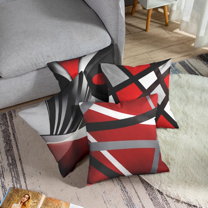 Emvency Set of 4 Throw Pillow Covers Modern Abstract Red Stripes Gray Black White Acrylic Bold Grey Decorative Pillow Cases Home Decor Square 16x16 Inches Pillowcases - Image 3