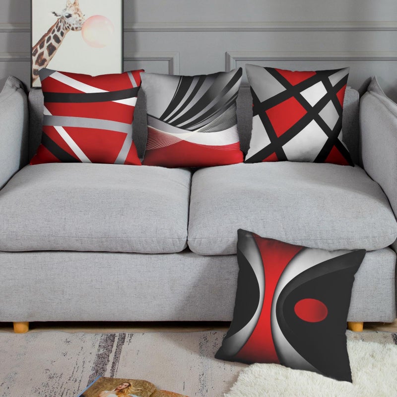 Emvency Set of 4 Throw Pillow Covers Modern Abstract Red Stripes Gray Black White Acrylic Bold Grey Decorative Pillow Cases Home Decor Square 16x16 Inches Pillowcases - Image 4