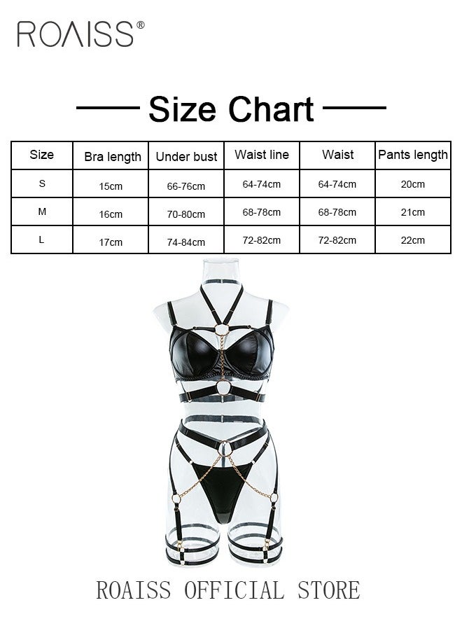 4 Piece Women Patent Ring Detail Harness Garter Lingerie Set Strappy Underwear Metal Chain Leather Bodysuit Gift for Ladies Wife Girlfriend - pzsku/ZC34819F771B9B08DA42EZ/45/_/1729306868/03e07d56-b37c-467b-998b-490cde78cbff