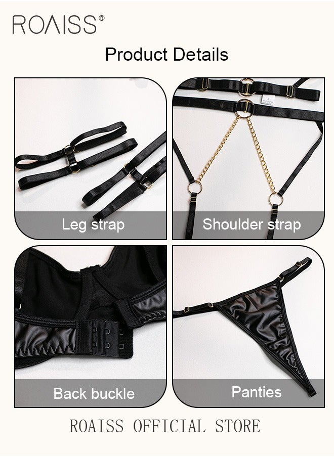 4 Piece Women Patent Ring Detail Harness Garter Lingerie Set Strappy Underwear Metal Chain Leather Bodysuit Gift for Ladies Wife Girlfriend - pzsku/ZC34819F771B9B08DA42EZ/45/_/1729306869/e53ac2cb-4154-483f-8171-77edbbff4783