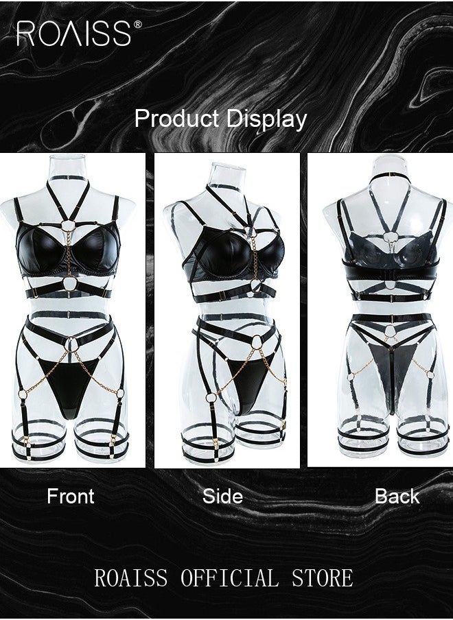 4 Piece Women Patent Ring Detail Harness Garter Lingerie Set Strappy Underwear Metal Chain Leather Bodysuit Gift for Ladies Wife Girlfriend - pzsku/ZC34819F771B9B08DA42EZ/45/_/1729306870/55b6c684-7cfa-4278-a8ad-66c17d93acf5