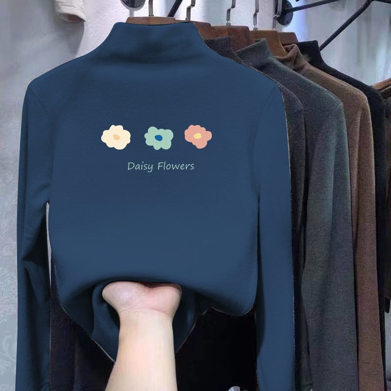 Y2583# Children'S Semi-High Collar Girls T-Shirt German Velvet Padded Bottoming Shirt Big Children'S Fleece-Lined Long Sleeve T-Shirt - Image 1