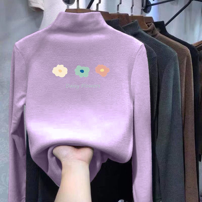 Y2583# Children'S Semi-High Collar Girls T-Shirt German Velvet Padded Bottoming Shirt Big Children'S Fleece-Lined Long Sleeve T-Shirt - Image 5