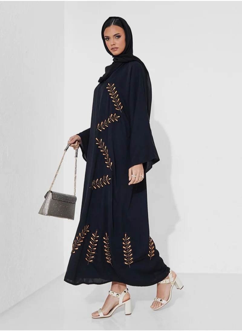 Rosette Abaya Abaya with brown embroidered
